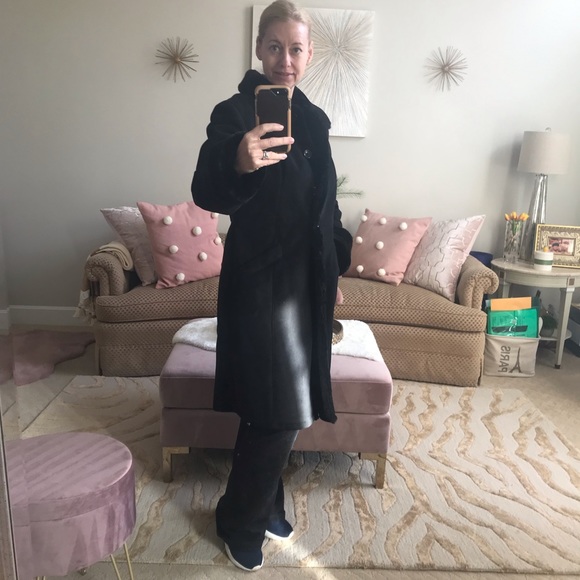 Ann Taylor black coat faux fur, suede feel Medium size - Picture 3 of 12